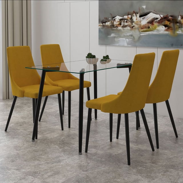 Ensemble de salle à manger Abbot/Venise, 5 Pcs, noir/moutarde