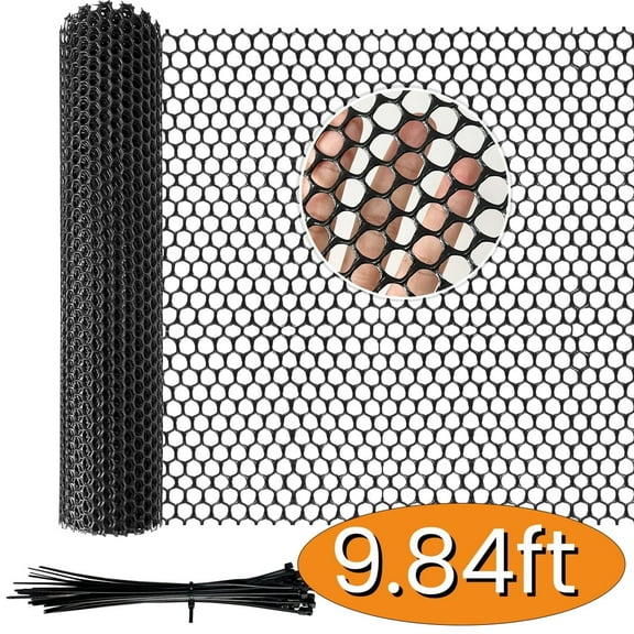 Chicken Wire Fencing Plastic Mesh Wire Roll for Poultry Dogs Rabbit Durable Versatile Gardening Netting 30 Zip Ties 15.7 X 9.84ft Black