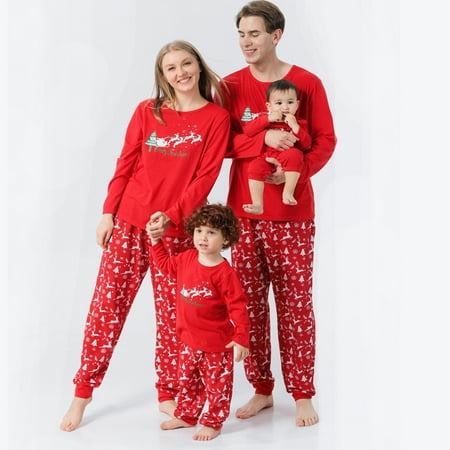 

Holiday Graphic Parent-Child Warm Christmas Set Printed Home Wear Pajamas Two-Piece Mom Set Red M Y2Y