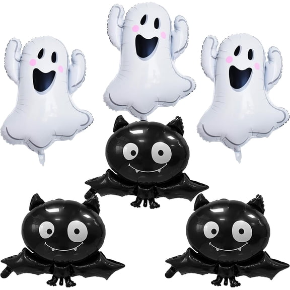 Party Balloons - 6PCS Large Ghost Foil and Black Bat Mylar Balloons for Kids Props, Birthday Party Decorations Supplies