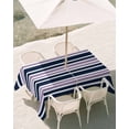 thumbnail image 2 of Outdoor Tablecloth with Umbrella Hole, Navy Blue Purple Striped Spillproof Waterproof Outdoor Table Cover, Gradient Horizontal Lines Patio Tablecloths for Party Picnic Camping, Rectangle 52"x70", 2 of 9