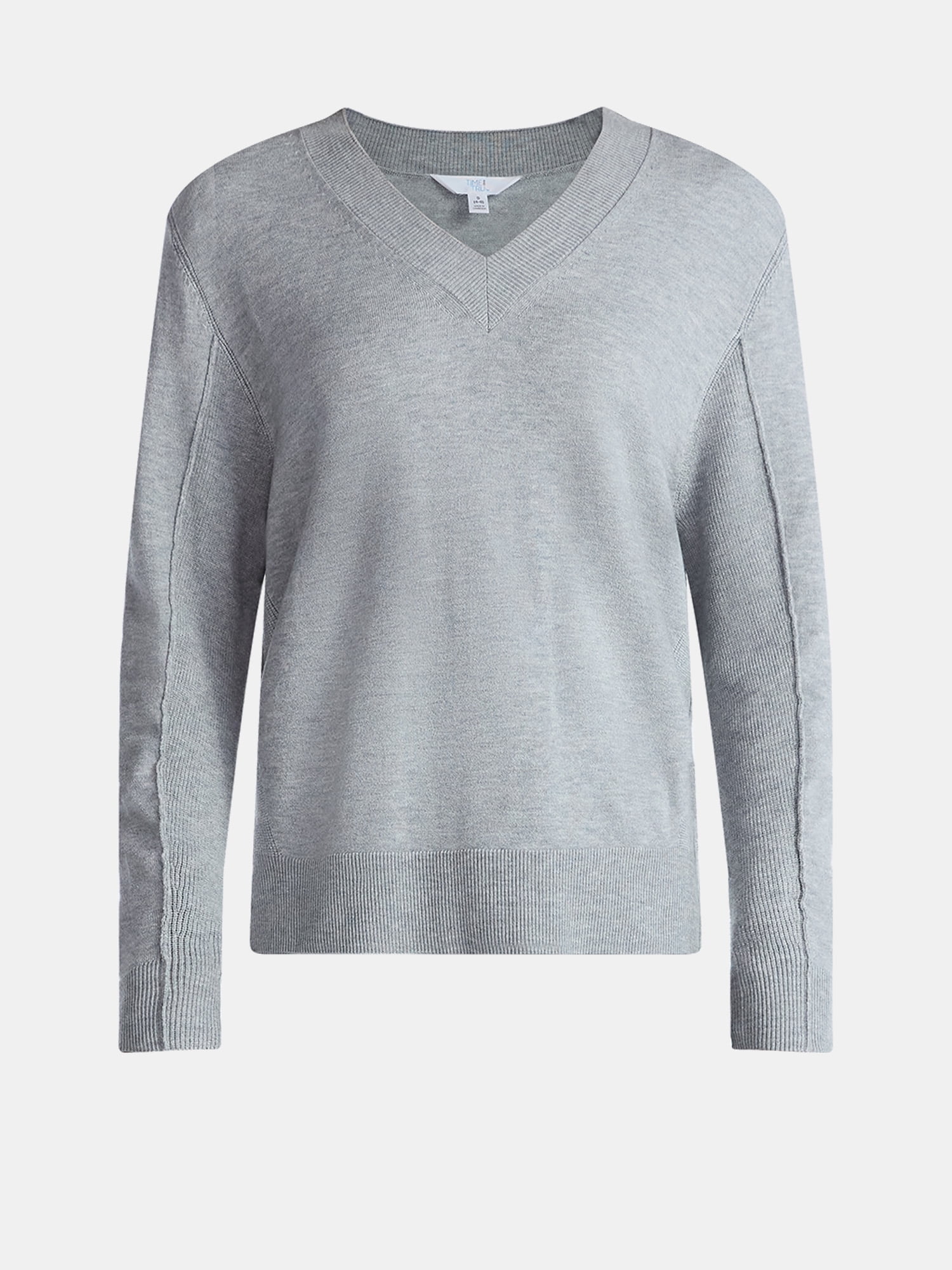 Time and Tru Women's Ribbed Panel V-Neck Sweater with Long Sleeves, Midweight, Sizes XS-XXXL