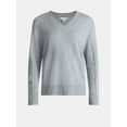 thumbnail image 5 of Time and Tru Women's Ribbed Panel V-Neck Sweater with Long Sleeves, Midweight, Sizes XS-XXXL, 5 of 5