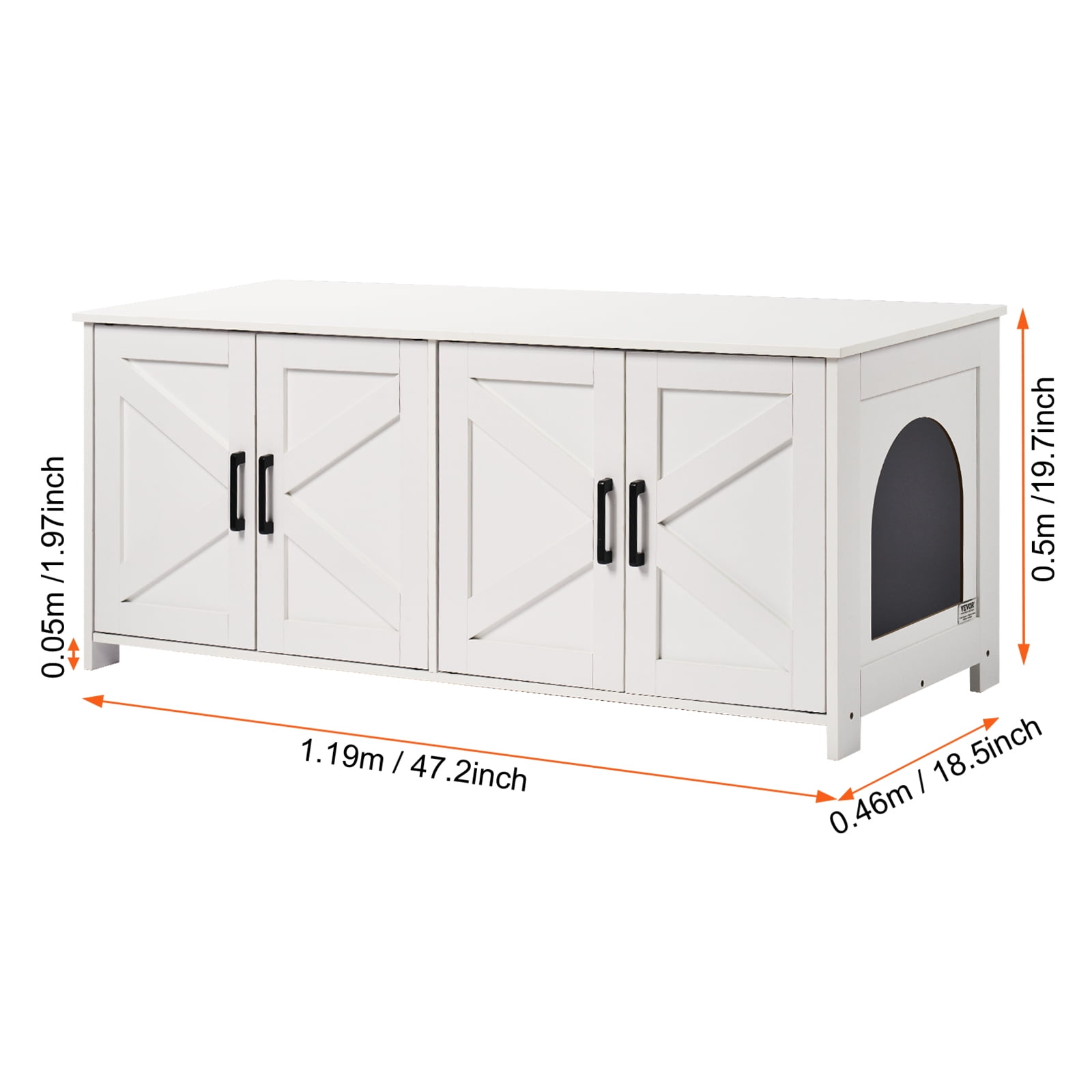 VEVOR Cat Litter Box Enclosure for 2 Cats, Litter Box Furniture Hidden with Double Rooms, Wooden Cat Box Cabinet Fit Most of Litter Box, 47.2"L x 18.5"W x 19.7"H, White