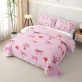 thumbnail image 3 of Erosebridal Kawaii Red Strawberry Twin Quilt Set for Girls,Cartoon Floral Bow Knot Twin Coverlet Set Teens, 3 of 7