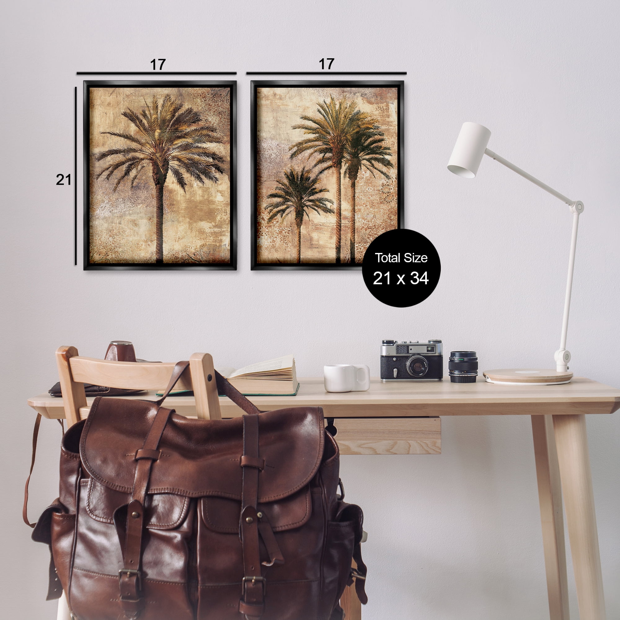 Stupell Industries Arching Palm Leaves Plants & Flowers Photography Black Floater Framed Canvas Art Print Wall Art, 17 x 21, Set of 2