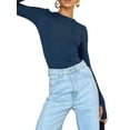 thumbnail image 3 of JYYYBF Women Spring Fall Fashion T-shirt, Long Sleeve Crew Neck Solid Slim Fit Ladies Crop Top for Daily Street, 3 of 6