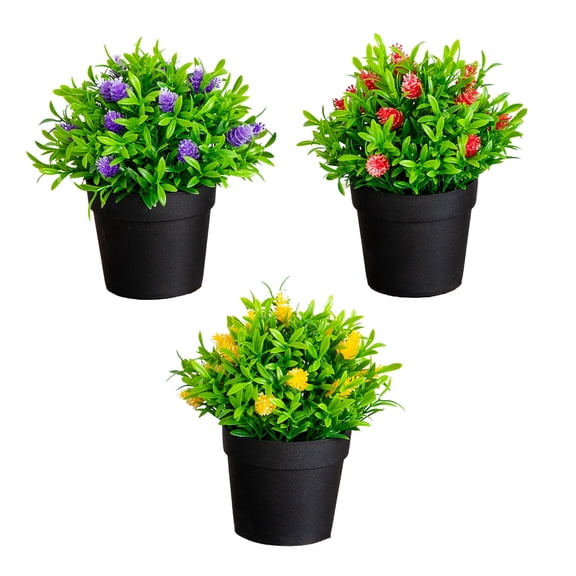 6in. Artificial Mini Flowering Plant in Black Pot - Set of 3