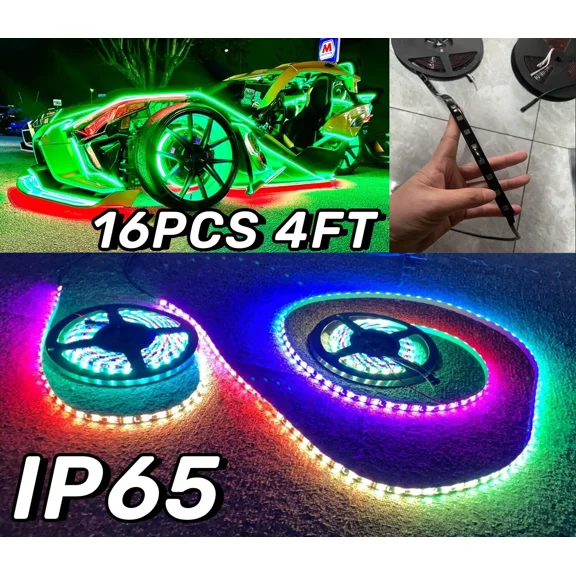 Blackout Tinted Smoked 16PCS 4FT Bluetooth  Remote IP65 CHASING Color Underbody Strips Lights Fit For Polaris Slingshot
