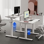 FitStand 55x28 Home Office Height Adjustable Standing Desk with Hooks, Ergonomic Electric Stand Up Computer Desk, White