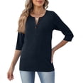 thumbnail image 4 of Womens Henley 3/4 Sleeve Tops Dressy Casual Blouses Summer Vacation Business Basic Summer Fashion Clothing, 4 of 5