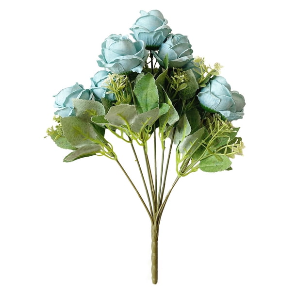 Moyic 9 ramo de camelia rosa artificial simulación hogar boda flor pared fiesta flor falsa decoración Accesorios Flores artificiales azul Moyic HA8171-03B