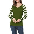 thumbnail image 6 of MODA NOVA Junior's Striped Raglan Long Sleeves V Neck Tee Shirt Green-White L, 6 of 6