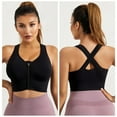 thumbnail image 3 of Aosijia Ladies Zipper Front Push-up Bra Gathered Yoga Underwear Fitness Running Sports Athletic Bra Black 2XL, 3 of 8
