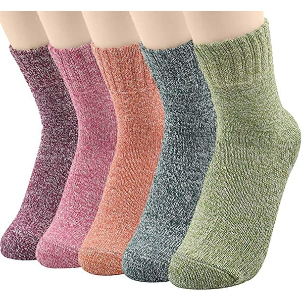 Ezgo Womens Wool Socks Thick Knit Vintage Winter Warm Cozy Crew Socks Ts 5 Pairs Set