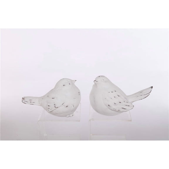 Special T Imports - Set of 2 Medium White Distressed Bird Figurines 4.5"in