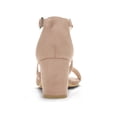 thumbnail image 2 of BLISSFUL STEP Women's Open Toe Cross Strap Mid Block Heel Sandals Nude 7, 2 of 7