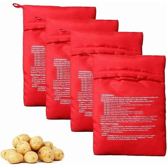 4Pcs Microwave Potato Bag Reusable Microwave Cooker Bag Baked Potato Pouch Perfect Potatoes in Just 4 Minutes