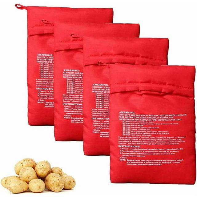 XINGZI Microwave Potato Cooker Bag 4PCS Reusable and Washable Express Saving Time Baking Fabric Pouch Bag for Any Type of Potatoes Bake Bags Perfect Potatoes Just in 4 Minutes