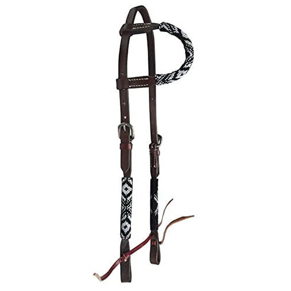 Showman Single Ear Leather Headstall w/ Beaded Southwest Design