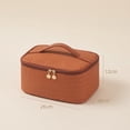 thumbnail image 7 of Large Capacity Travel Makeup Bag, Portable PU Leather Woven Textured Cosmetic Organizer Case with Handle, Wide Open Zipper Makeup Storage Bag with Dividers for Women Travel Daily Use, Brown, 7 of 7