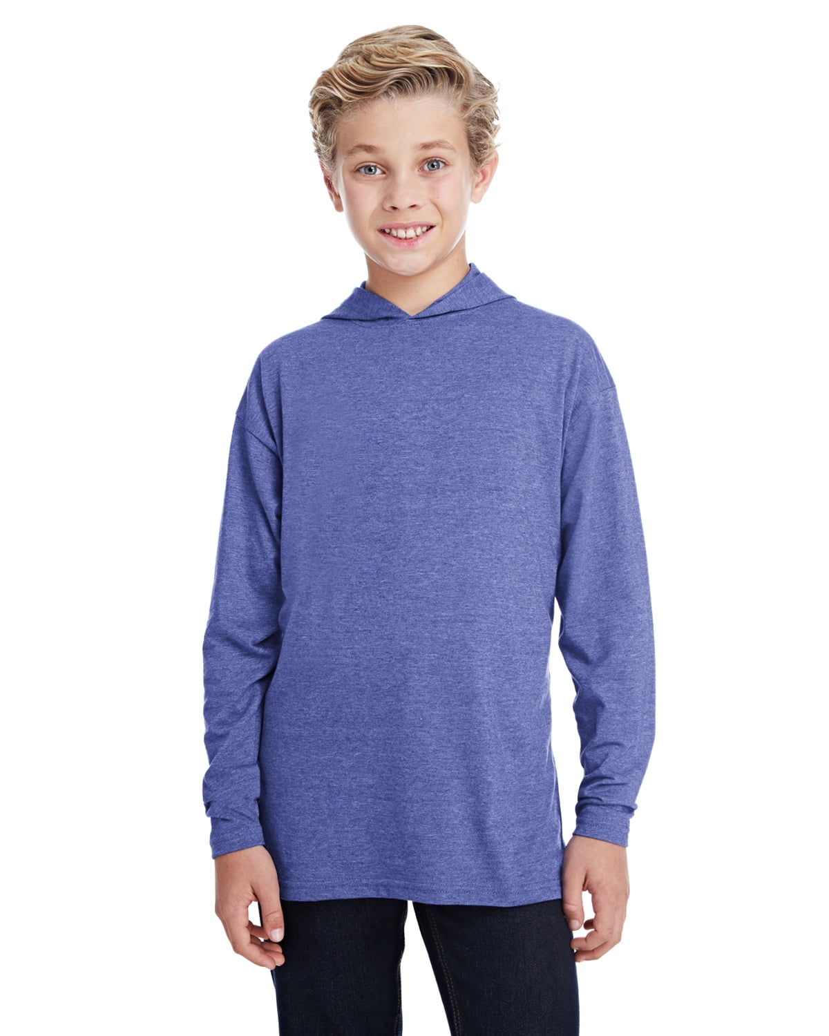 Anvil - The Anvil Youth Long-Sleeve Hooded T-Shirt - HEATHER BLUE - M ...