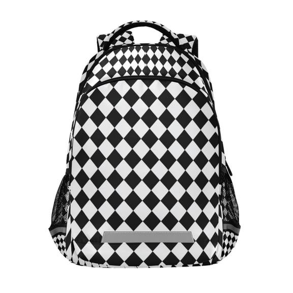 FORMRS Kids School Backpack Elementary Student Unisex Travel Bookbag with Reflective Stripes, Black and White Geometric