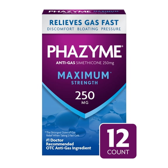 Phazyme Maximum Strength Gas & Bloating Relief, Gas Relief Works in Minutes, 12 Fast Gels