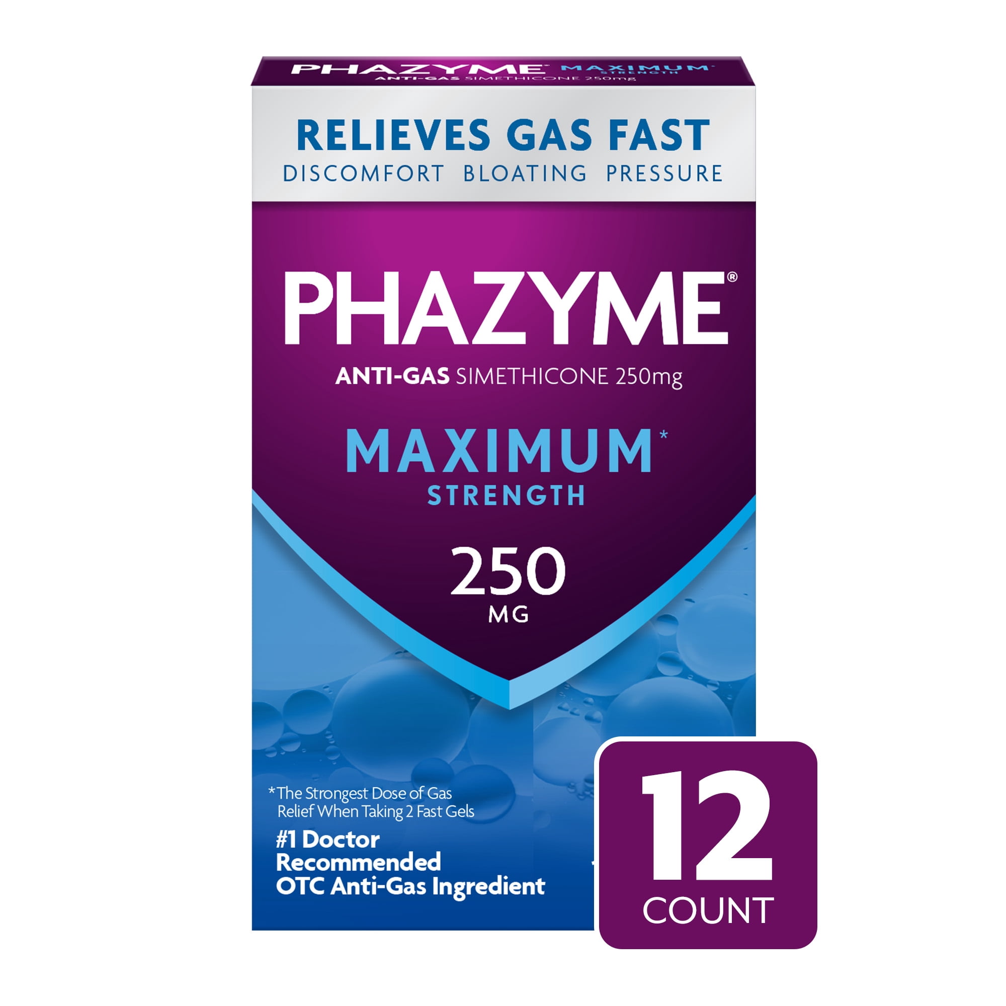 Phazyme Maximum Strength Gas & Bloating Relief, Gas Relief Works in Minutes, 12 Fast Gels