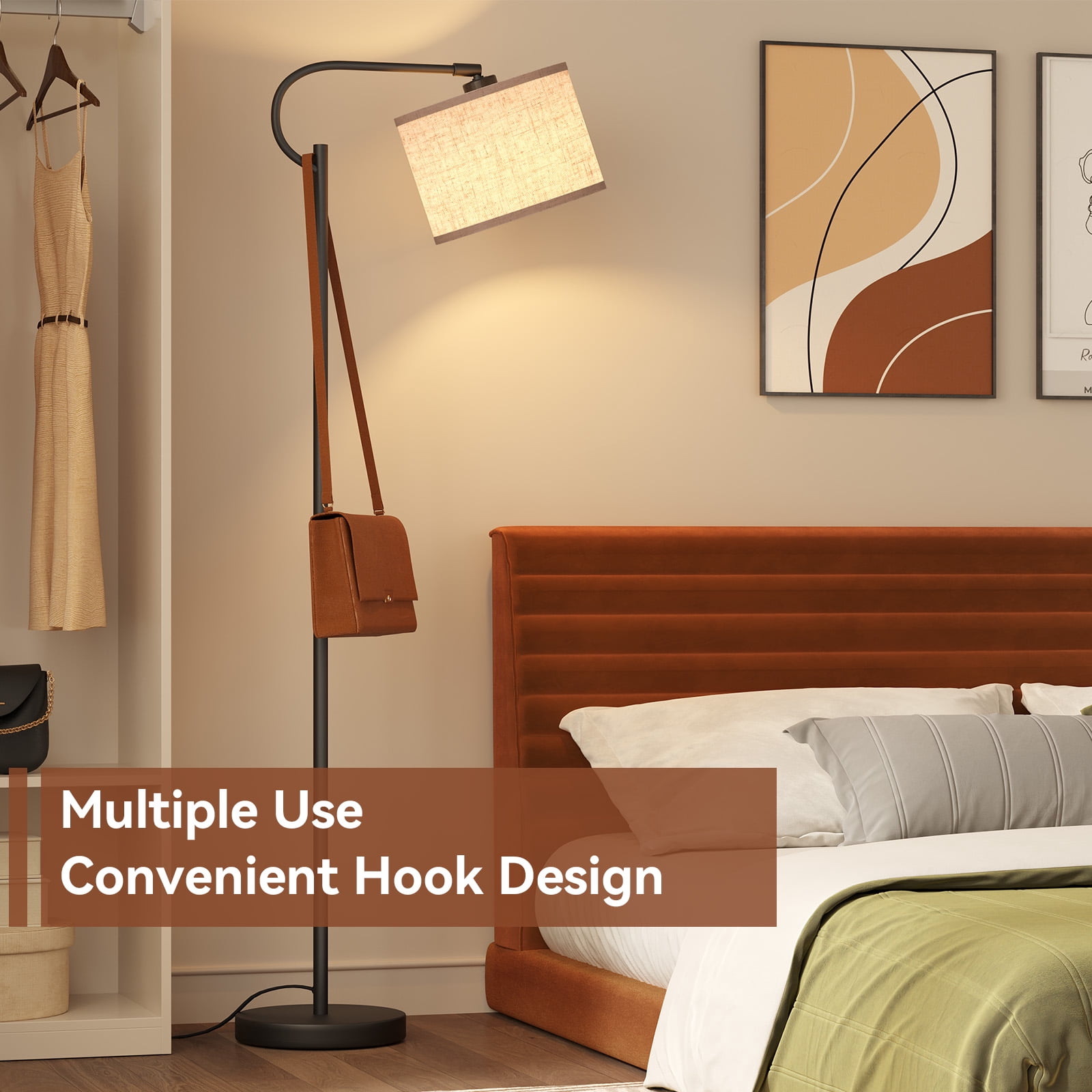 SUNMORY 63" Arc Floor Lamp for Living Room, Dimming Standing Lamp with Linen Shade, Tall lamp with 3 Color Temperature LED, Metal Modern Floor Lamps for Bedroom, Office, Bulb Included, Black