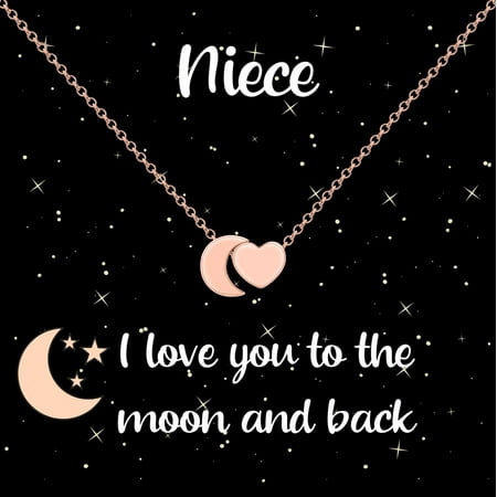 Niece I Love You to The Moon and Back Heart & Moon Pendant Necklace, Sentimental Niece Jewelry Gifts from Aunt/Uncle (Rose Gold