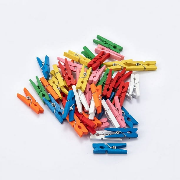 100 pinzas pequeñas de madera de colores resistentes para ropa seca en tendedero, clips para bolsas, manualidades, fotos, hogar, escuela, manualidades decorativas