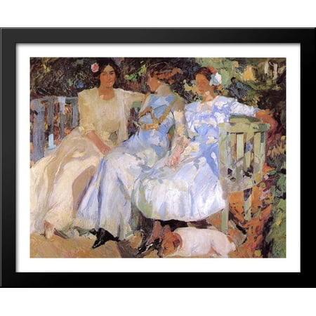 My Wife and Daughters in the Garden 34x28 Large Black Wood Framed Print Art by Joaquin Sorolla