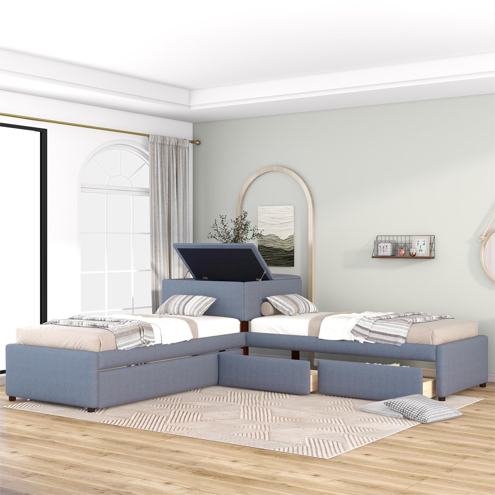 Platform l clearance shaped twin beds