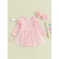 thumbnail image 2 of Wassery Baby Girl Rompers Dress Infant Girl Long Sleeve Round Neck Ribbed Tulle Bodysuit Headband 6M 12M 18M 24M Newborn Girl Fall Sweet Clothes, 2 of 9