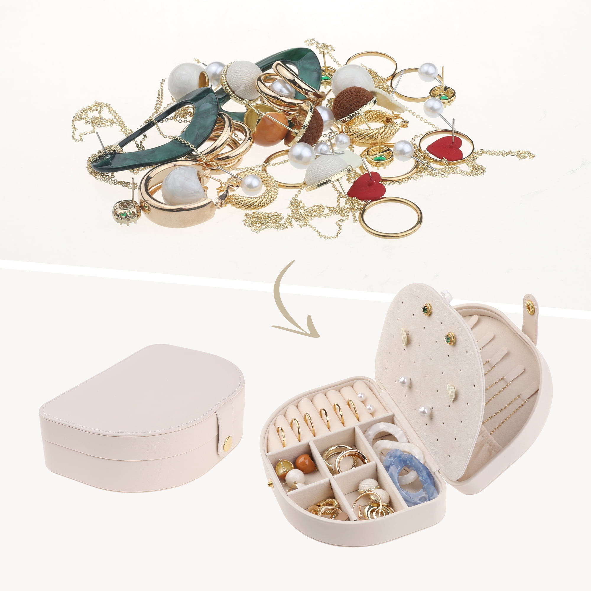 Unique Bargains Jewelry Box Small Portable PU Leather Seashell-Shaped Jewelry Case Beige
