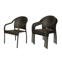 Vulcan Rhodos Resin Wicker Stacking Patio Dining Chairs – 4-Piece Set