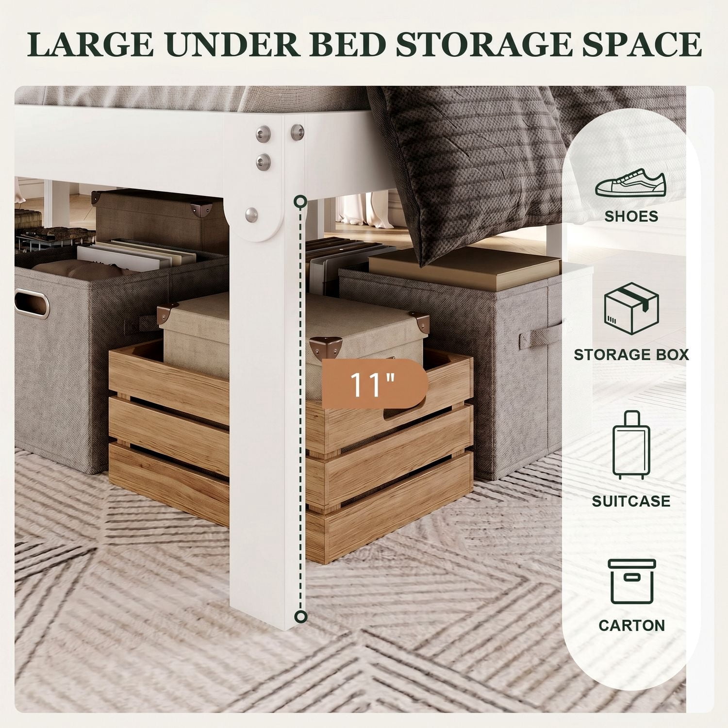Amolife Heavy Duty King Size 12'' Metal Platform Bed Frame with Ample Under Bed Storage Space, White
