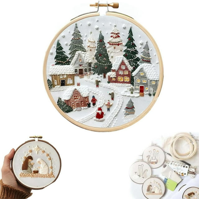 Christmas Embroidery KIT,Adults Kids DIY Handmade,Hand Embroidery Kits With Stamped Embroidery Pattern