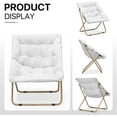 thumbnail image 5 of CRXX Saucer Chair for Adult, Square Comfy Cozy Chair Folding Chair Faux Fur Metal Frame Foldable Reading Chair Accent Chair for Bed Room Living Room, White, 5 of 15