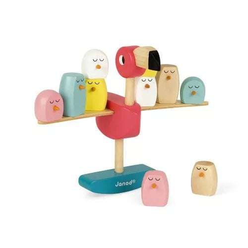 Janod Zigolos Jeu d'Équilibre en Bois - Flamant Rose - À partir de 3 ans