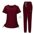 thumbnail image 4 of Kojanyu Clearance Sales Nursing Uniforms Scrub Set Women's Short-Sleeved Solid Color Pocket V-Neck Nurse Suit Wine (M), 4 of 4