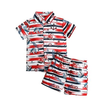 

Frobukio 2Pcs Little Boys Beachwear Sets Plants Sailboat Print Short Sleeve Shirt Tops + Shorts Clothes Outfits Red 5-6 Years