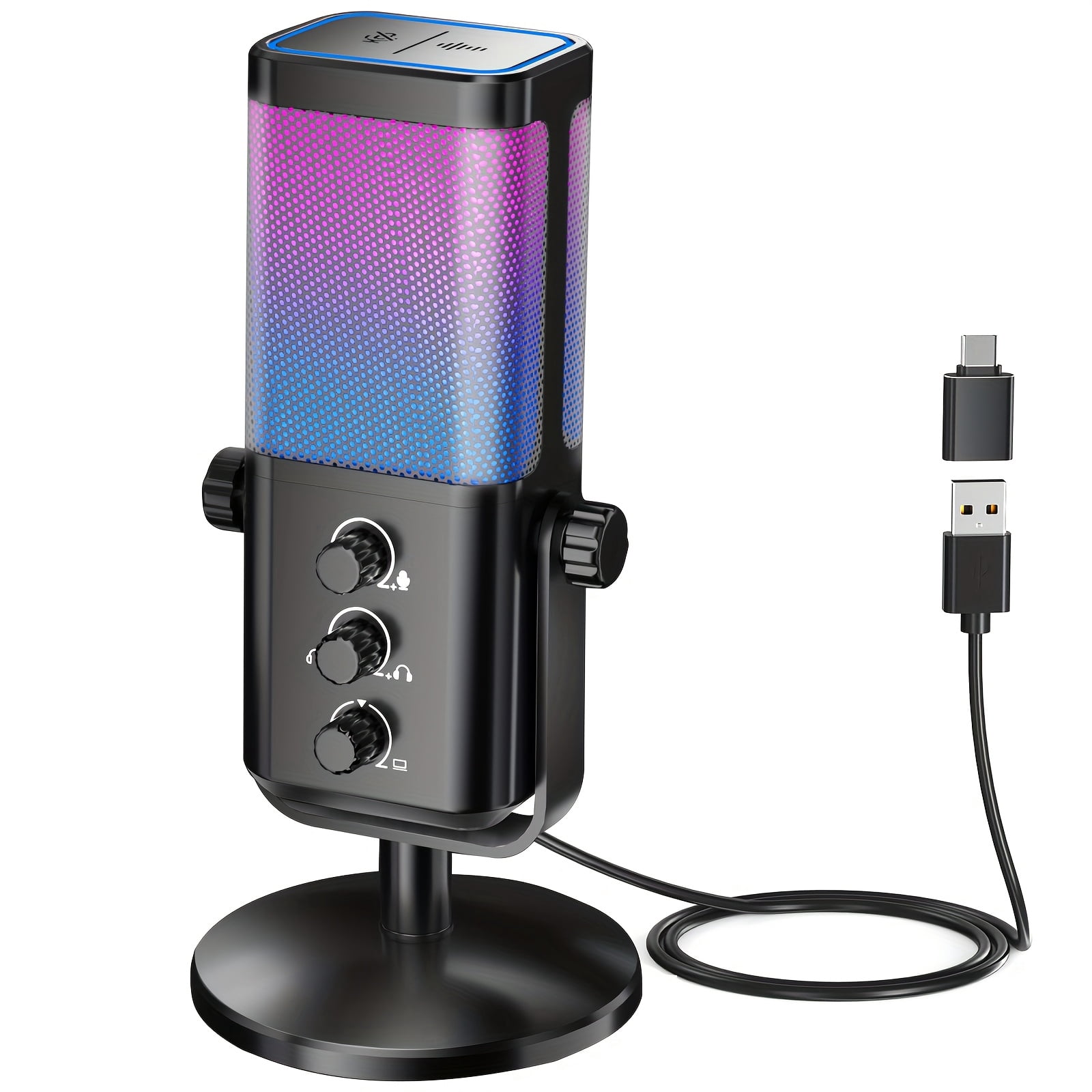 Gaming Microphone: Microphone Condenser Mic for -PC Mic, RGB Lighting, Gain Knob, AI Noise Cancelling for Gamer-Podcast Mic Kit for Streaming Recording Studio YouTube Content Creation Online Chat