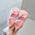 thumbnail image 2 of Girls Dress Shoes Princess Mary Jane Shoes with Elegant Pearl Bow Decor Comfy Low Heel Shoes for Weddings, Parties Pink 30, 2 of 8