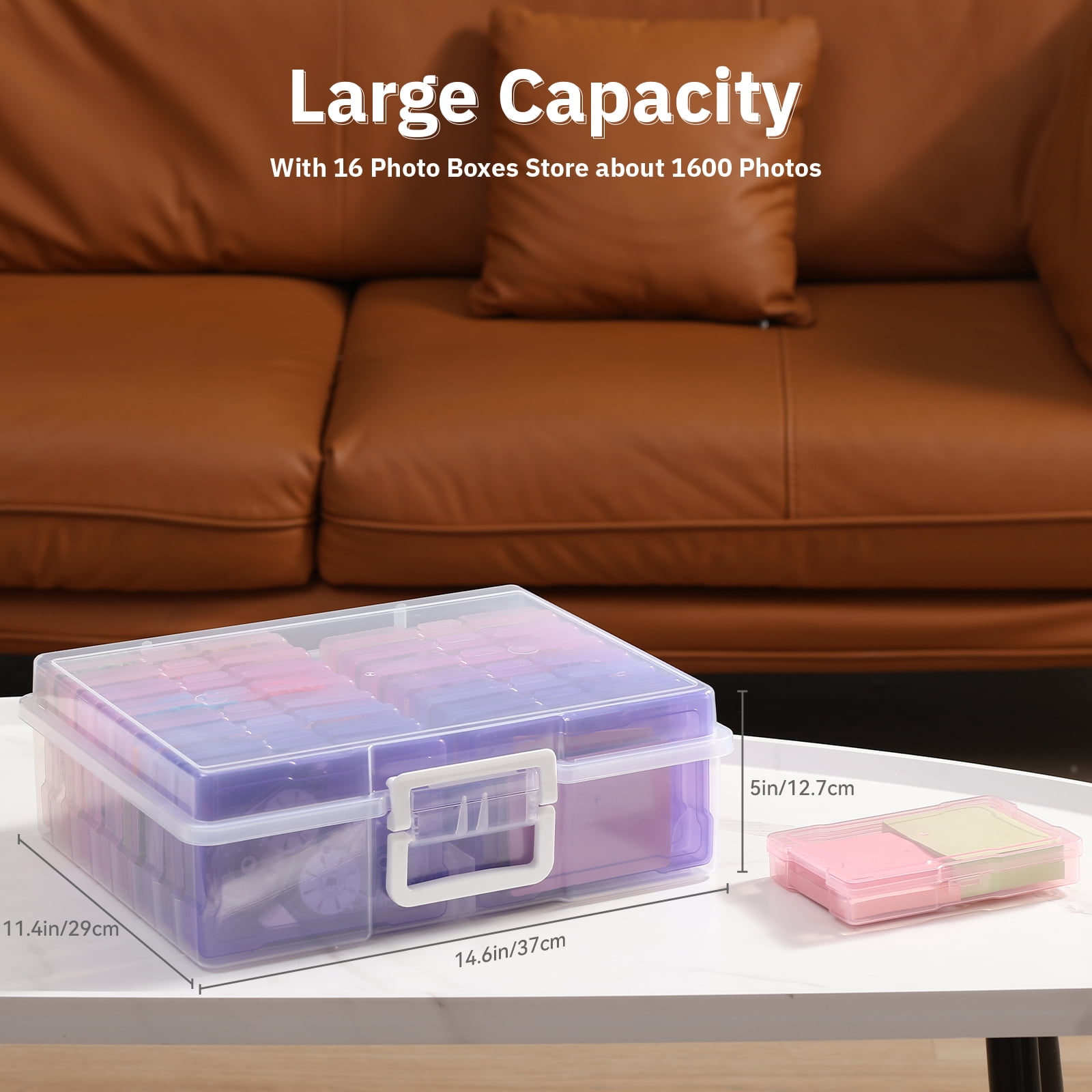 Novelinks Photo Storage Box with 16 Inner 4" x 6" Photo Case Organizer Box and Craft Keeper with handle for Photo Puzzles Cards Seed Packets,4 Pink Colors and 4 Purple Colors