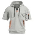 thumbnail image 3 of Fleece Hoodie Sweatshirts Men Workout Athletic Hoodies Short Sleeve Quarter Zip Pullover Sweatshirt with Kanga Pockets Light Gray XL, 3 of 6