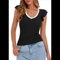 thumbnail image 1 of Camisetas de Verano para Mujer, con Cuello en V, Volantes, Sin Mangas, Ajustadas, en y Negro, Talla L, 1 of 7