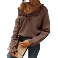 thumbnail image 2 of Women Sweaters Fall Winter Clothes Long Sleeve Button Up Ruffle Crew Neck Casual Knitted Pullover Tops Brown M, 2 of 8