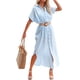 thumbnail image 4 of VISgogo Vestido de playa informal para mujer, color sólido, manga corta, solapa con botones, suelto, para cubrir VISgogo moda, 4 of 8
